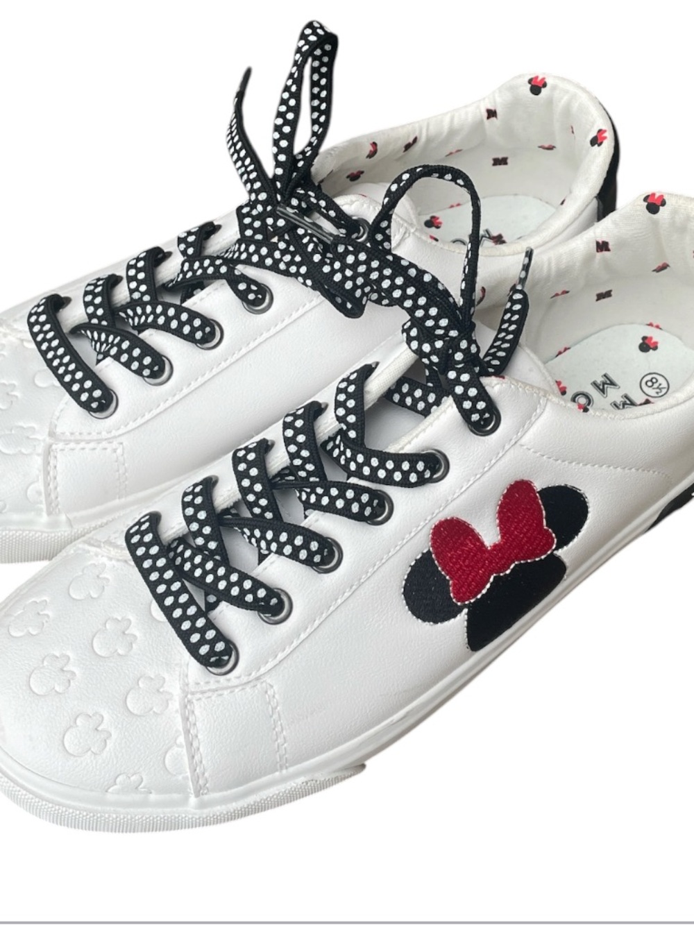 Disney Minnie Mouse White & Black Sneakers with Polka Dot Laces size 8.5